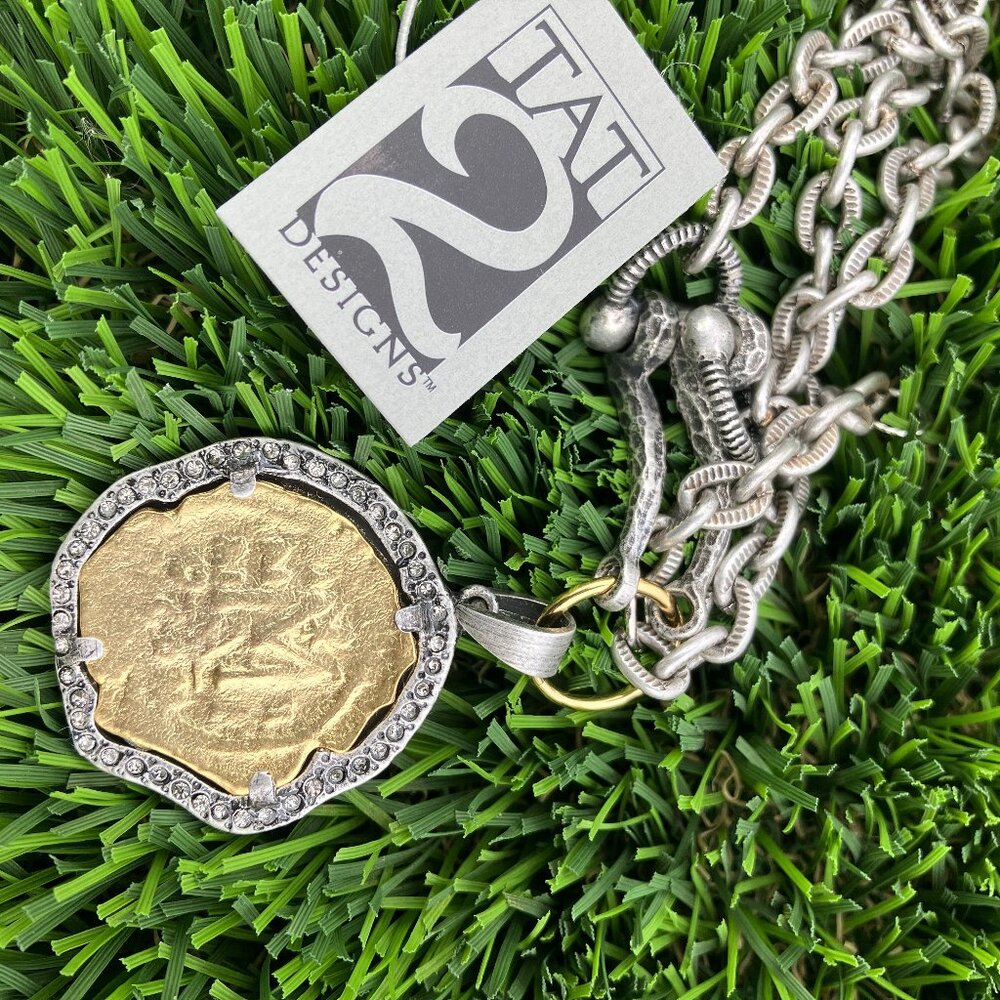 Tat2 Designs large Silver Molat Necklace with adjustable chain 20 to 22 inches